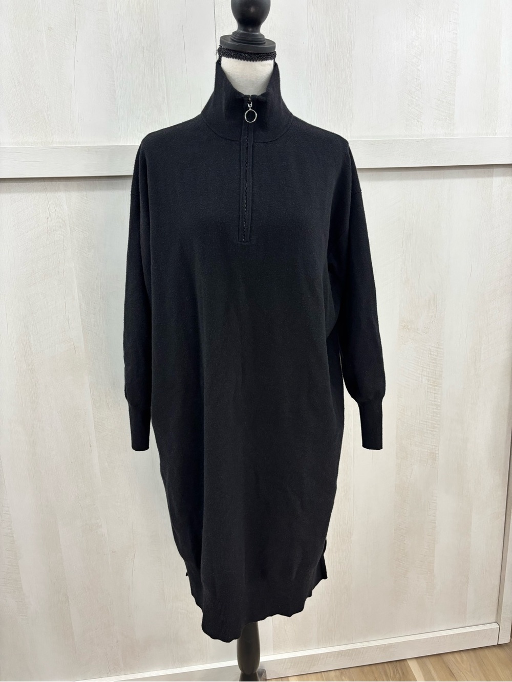 Ava & Viv Black Quarter Zip Long Sleeve Mini Sweater Dress Plus Size 1X